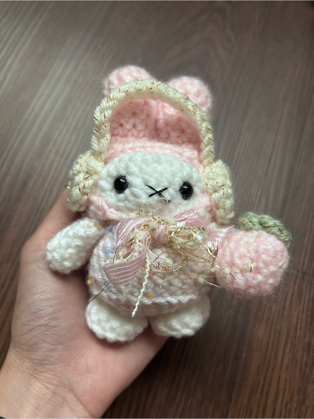 Handmade Pink & Cream Crochet Miffy Bunny bag charm - Picture 5 of 6